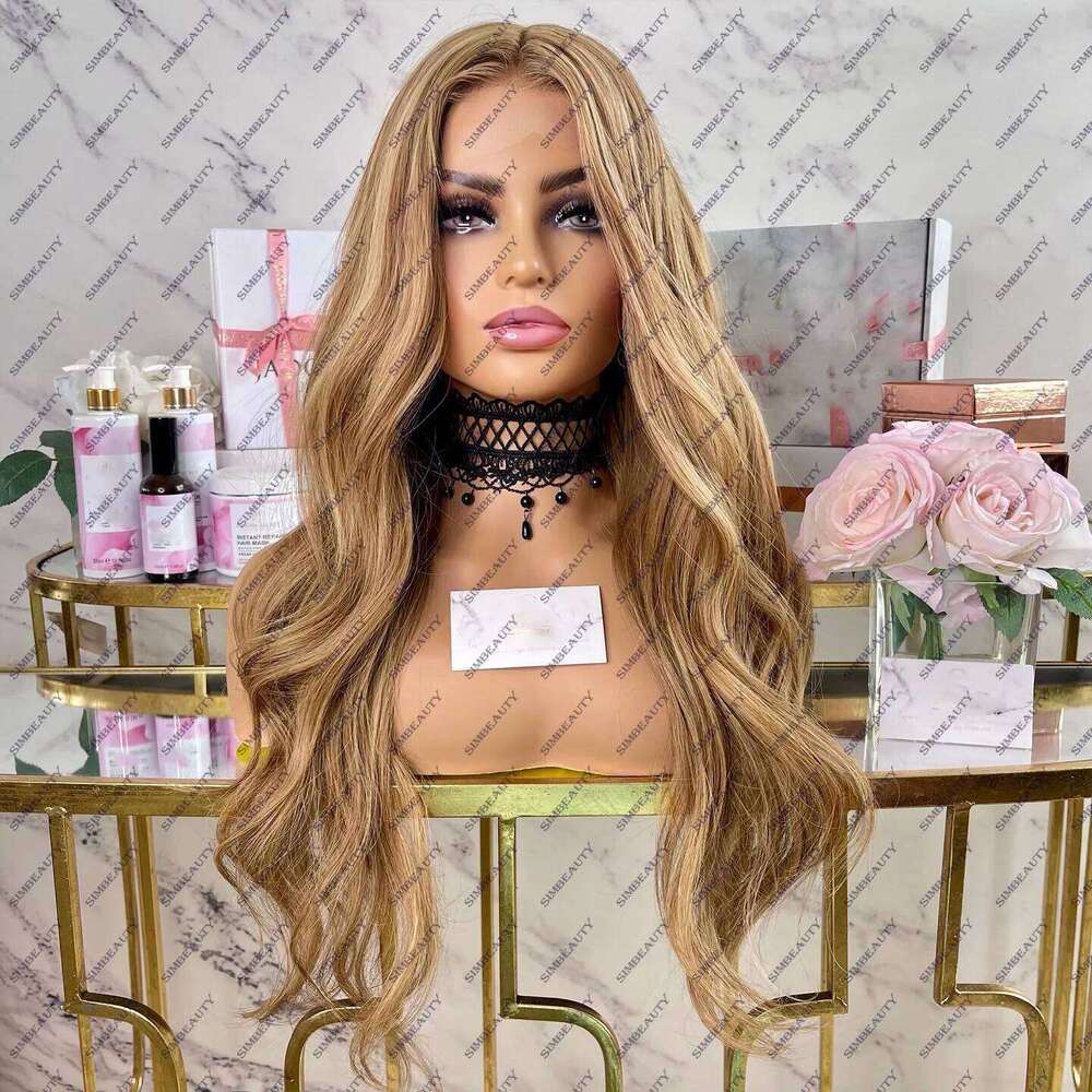 Highlights Honey Blonde Body Wave 13x6 Lace Front Pre Plucked Indian Remy Human Hair 360 Frontal Wigs Bleached Knots