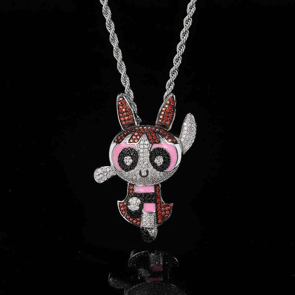 Hip Hop Cartoon Anime Powerpuff Girls Trendy Brand Copper Inlaid Zircon Men's Pendant Necklace d9cb
