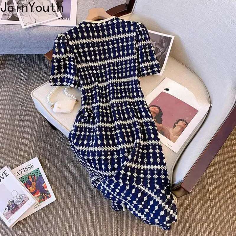 Vintage Dresses Women Clothing V-neck Puff Sleeve Tunic Print Robe Femme 2023 Vestidos De Mujer Korean Summer Elegant Maxi Dress