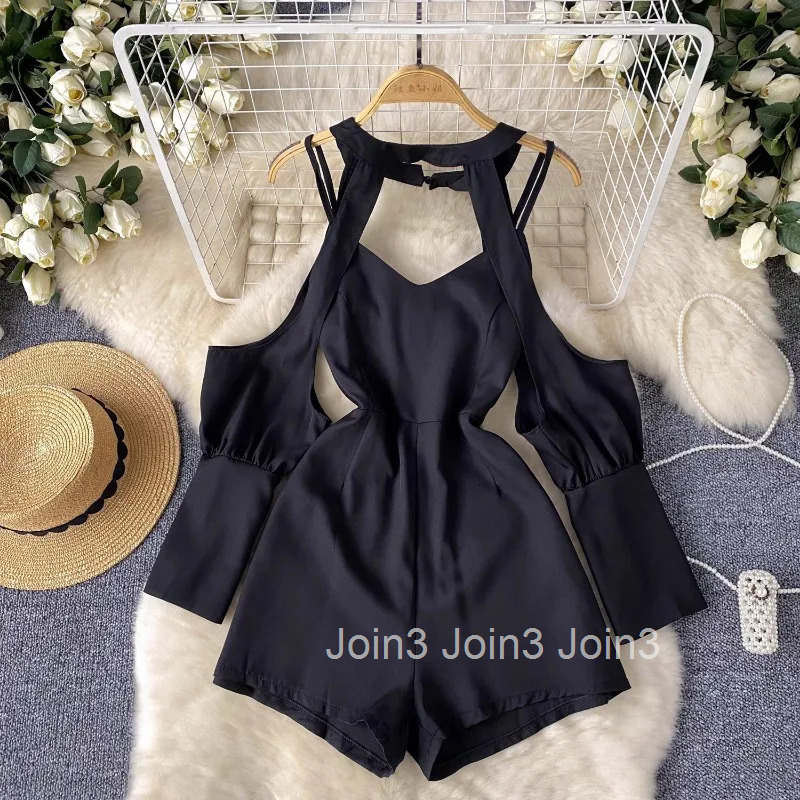 Summer Rompers Womens Jumpsuit Slim Waist Fashion Korean Jump Suit Wide Leg Pants Bodysuit Temperament Sexy Y2k Playsuit 27x826