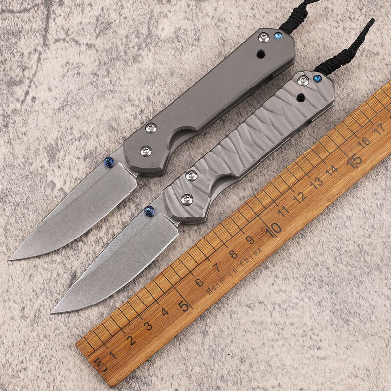 New Style Titanium Alloy Handle Wave Pattern High Hardness 9Cr13Mov Steel Stone Wash Fishing Survival knife EDC Knife