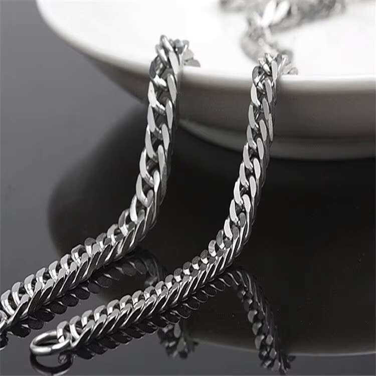 Popular Double Linked 4 Side Polished Stainless Steel Thick Cuban Chain Necklace