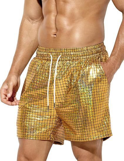 Free Shipping Designer Beach Pants2025 New Plaid Glossy Shorts Men's Casual European And American Cross-border Shorts Men's Beach Casual Pan