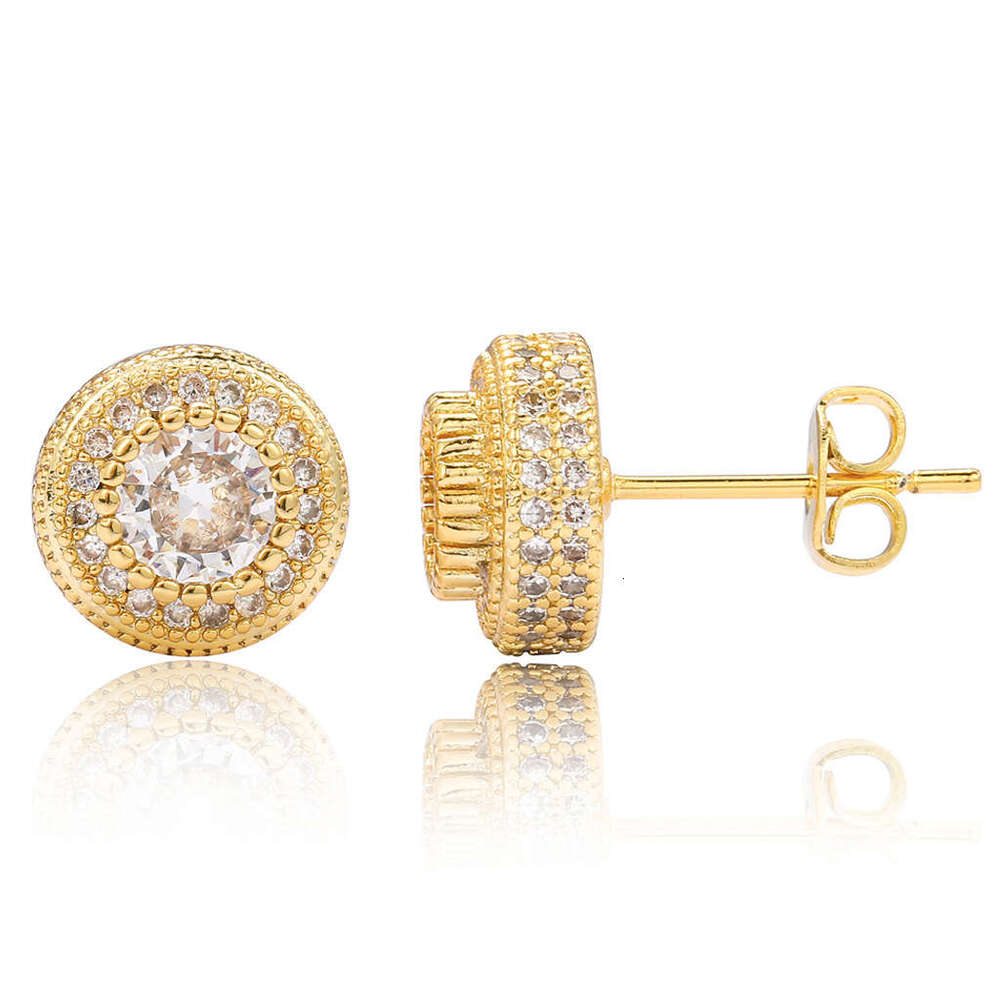 Round Full Zircon Stud Rose Gold Unisex High-end Trendy Hip Hop Earrings 9eac