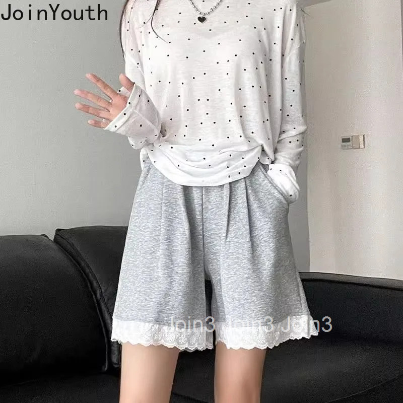 Patchwork Lace Cute Shorts Womens Clothing Casual Sweet Y2k Wide Leg Pants Japanese Pantalones Cortos De Mujer 2025 New Bottoms