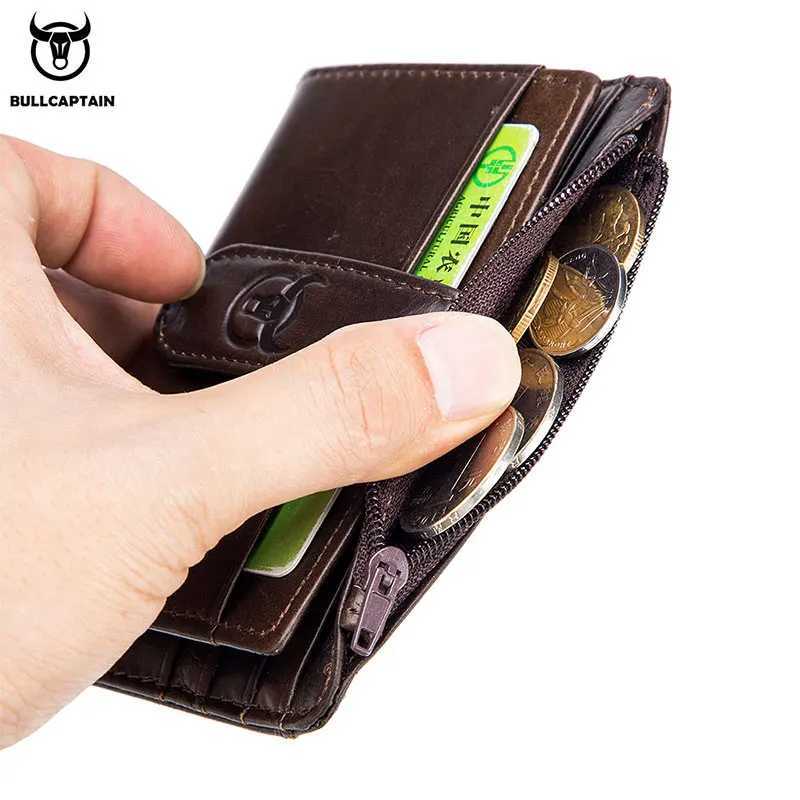 BULLCAPTAIN Genuine Leather RFID Blocking Zipper Card Holder Credit Cart Wallet Mini Slim Wallet Card ID Holders for Men Business Z250621