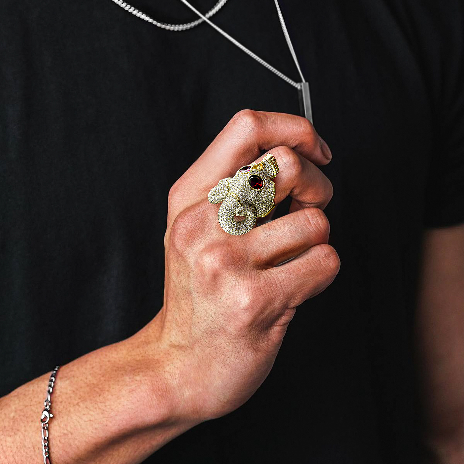 Hip Hop Moissanite Men's Micro Pave Polished Full Diamond Skull Skull Bead Halloween Unique Finger Ring Accessory