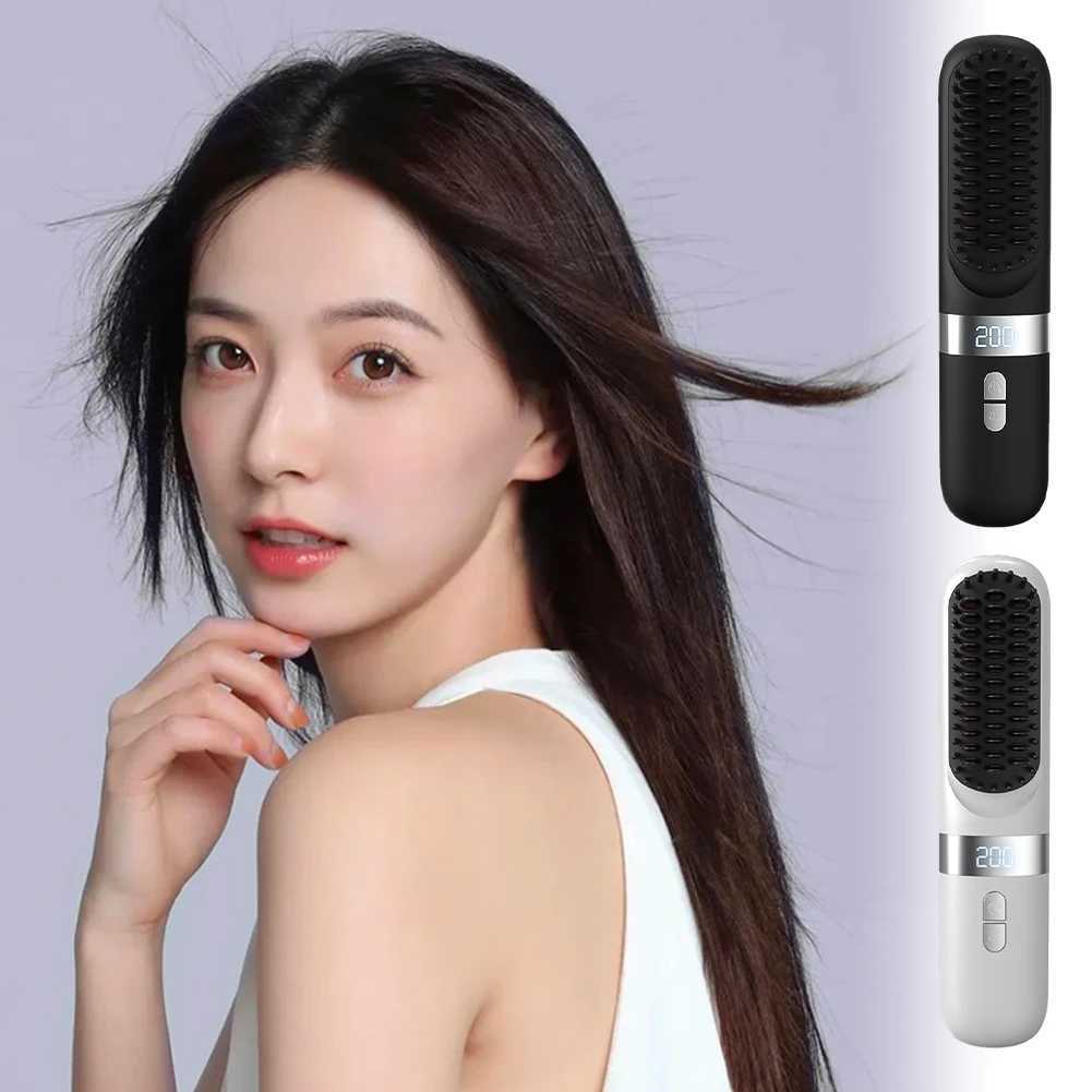 Wireless Hair Straightener Hot Comb Ceramic Heating Professional Electric Brush smoot hairstyle Iron Negative Ion Hair Care CombXJ250621