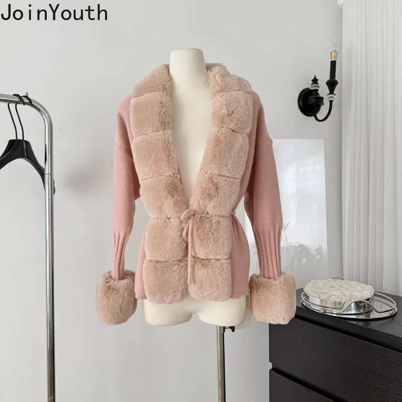 Temperament Sueter Mujer Cardigan Coat Bandage Slim Waist Furry Pull Femme Thicked Fashion Sweater Tops 2025fall Winter Clothes