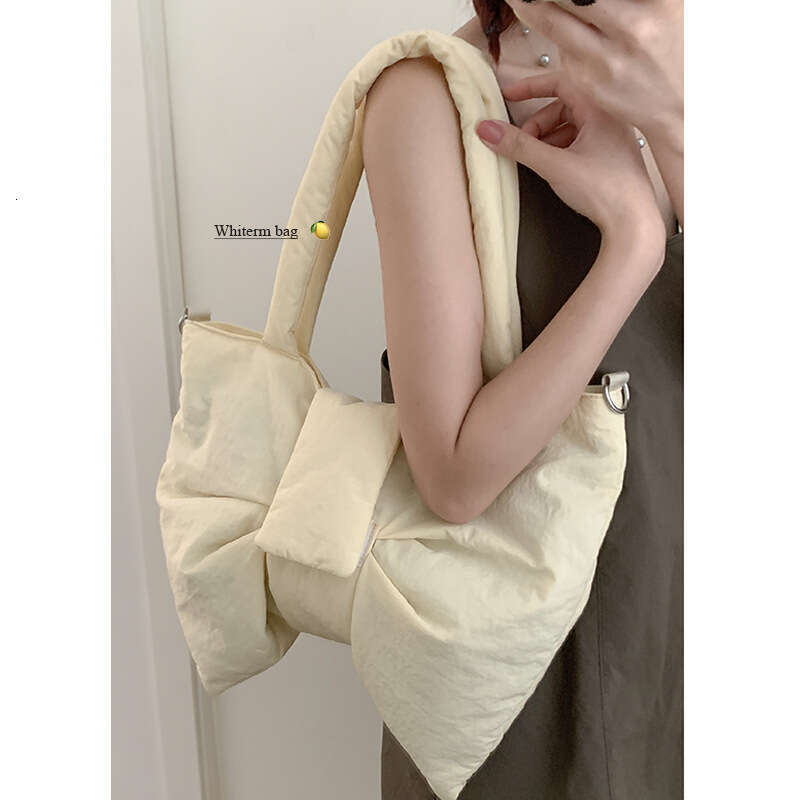 Korean Style Fashion Bow Nylon designer bag Canvas for Women Summer 2024 New Down Large Capacity Underarm Bag