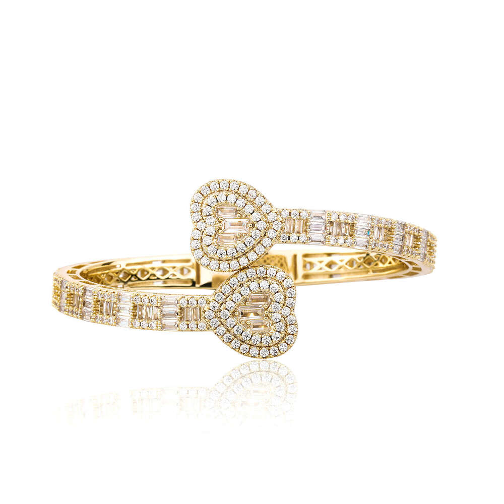 Fashion Square Dia Double Heart Clasp Bracelet Internet Celebrity Live Trendy Personality Jewelry