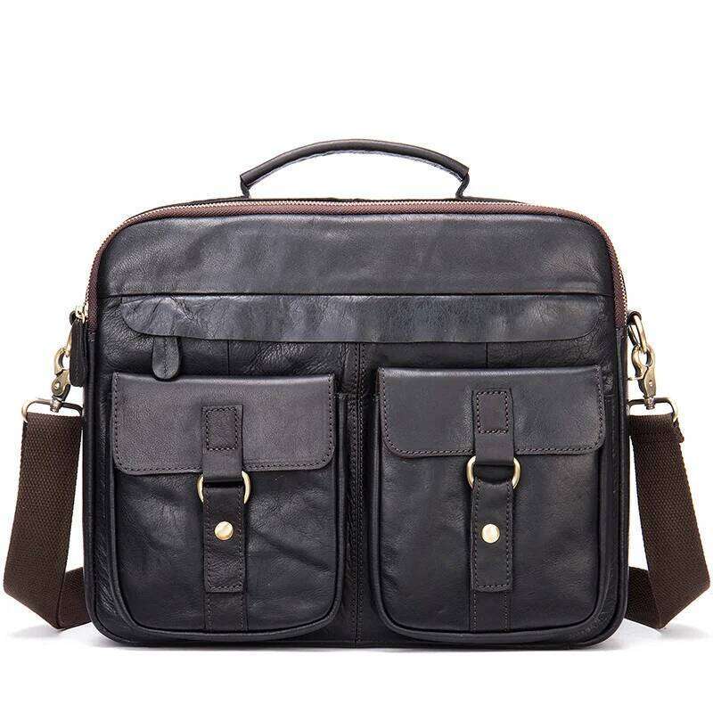 Vintage fashion men's leather shoulder crossbody top layer cowhide handbag business bag for man male briefcase bags