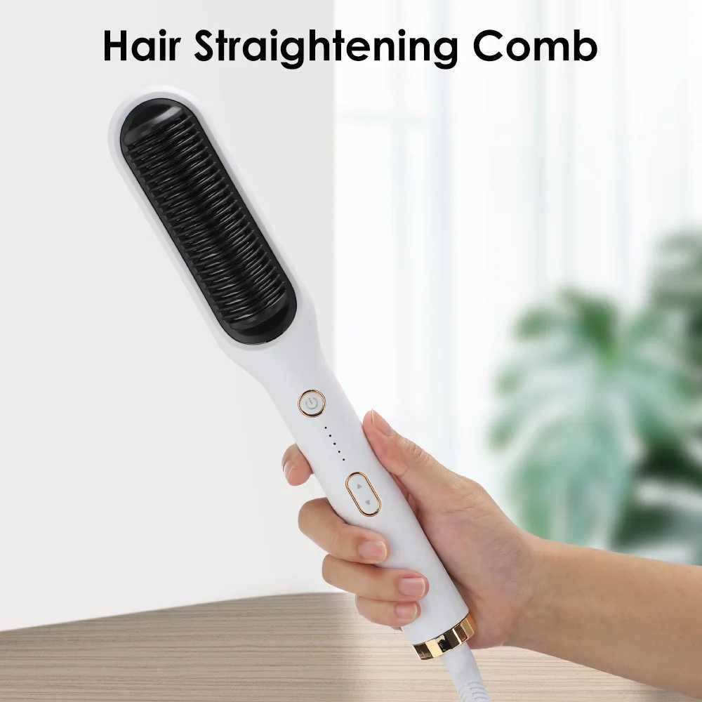 2 In 1 Negative Ion Hair Straightening Brush Hot Comb Straightener Hair Curler Curling Iron Comb Beard Straightener for MenXJ250621