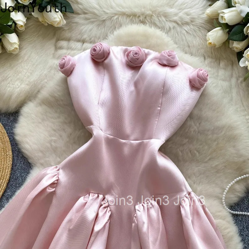 Party Womens Dress 3D Floral Sleeveless Slim Waist Robe Femme 2025 Vestidos De Mujer High Waist Sexy Summer Strapless Dresses