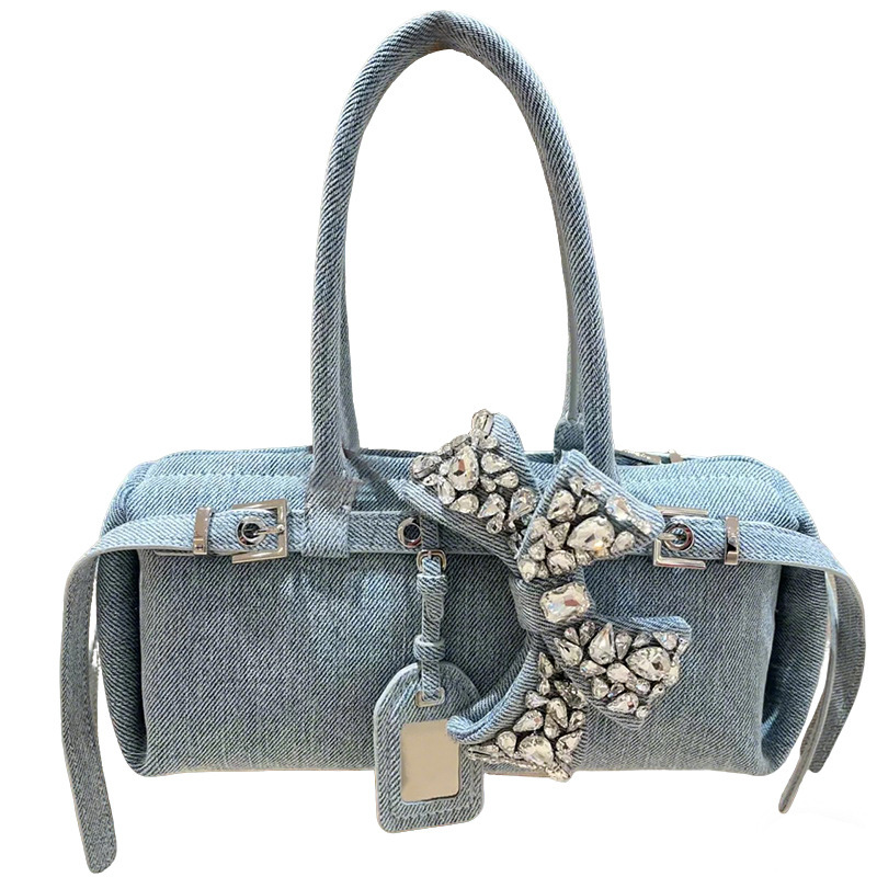 Free shipping designer bag Niche Denim Underarm Bag for Women 2025 New Solid Color Fashionable Chic Sweet Temperament with Rhinestones Crossbody Shoul