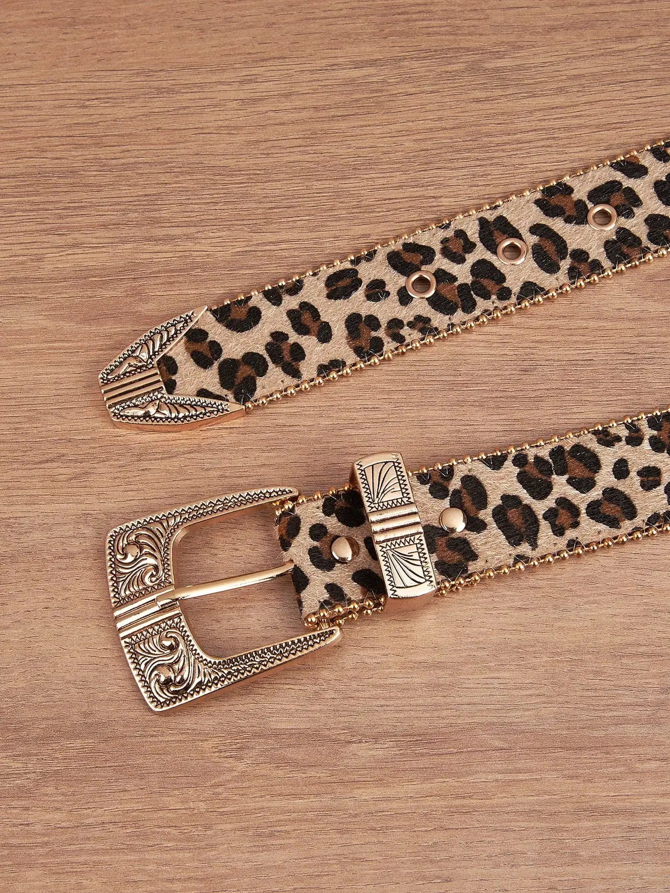 1pc Men Leopard Vintage Engraved Metal Buckle Pearl Edged Jeans Belt Versatile For Casual Wear Halloween 250617