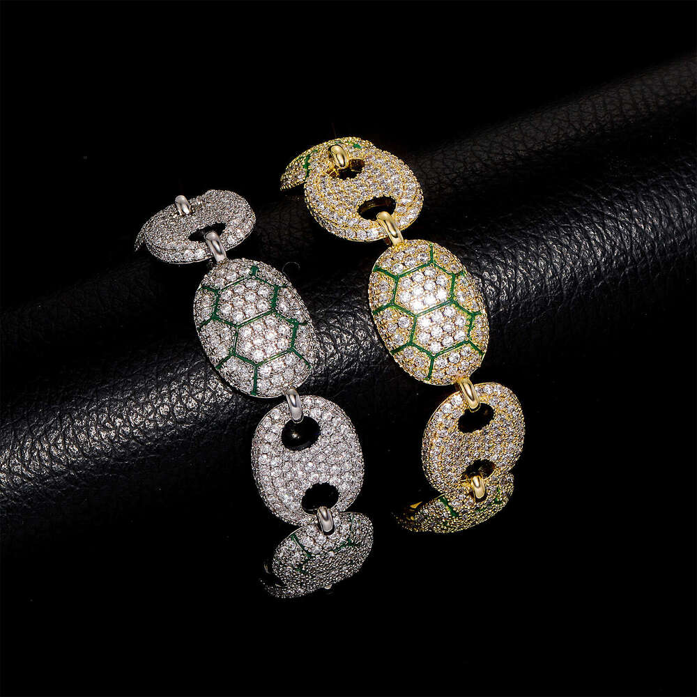 Hip Hop Zircon Turtle Oil Painting Coffee Bean Men's Bracelet Gold Australian Jewelry