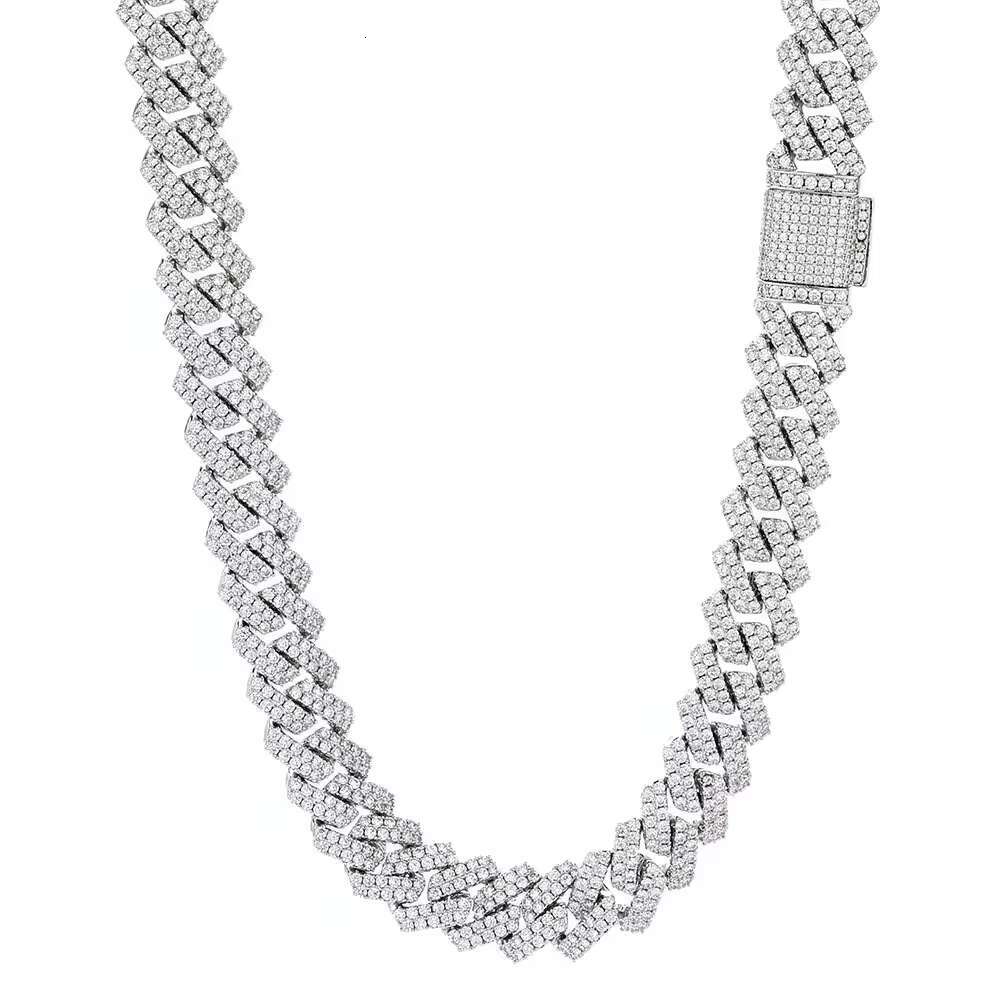 Hot Sale Hip Hop S925 Silver Necklace 14mm Rhombus Cuban Chain Men Personalized Accessory Link Chain Necklace