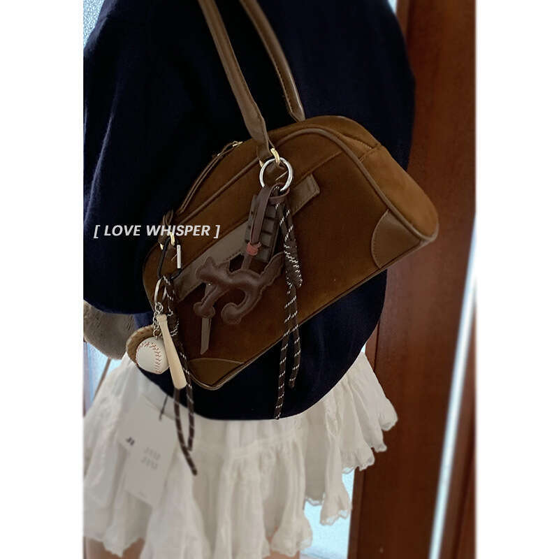 Autumn Suede designer bag Handheld Bowling Ball for Women 2024 New Niche Underarm Large Capacity Shoulder Bag
