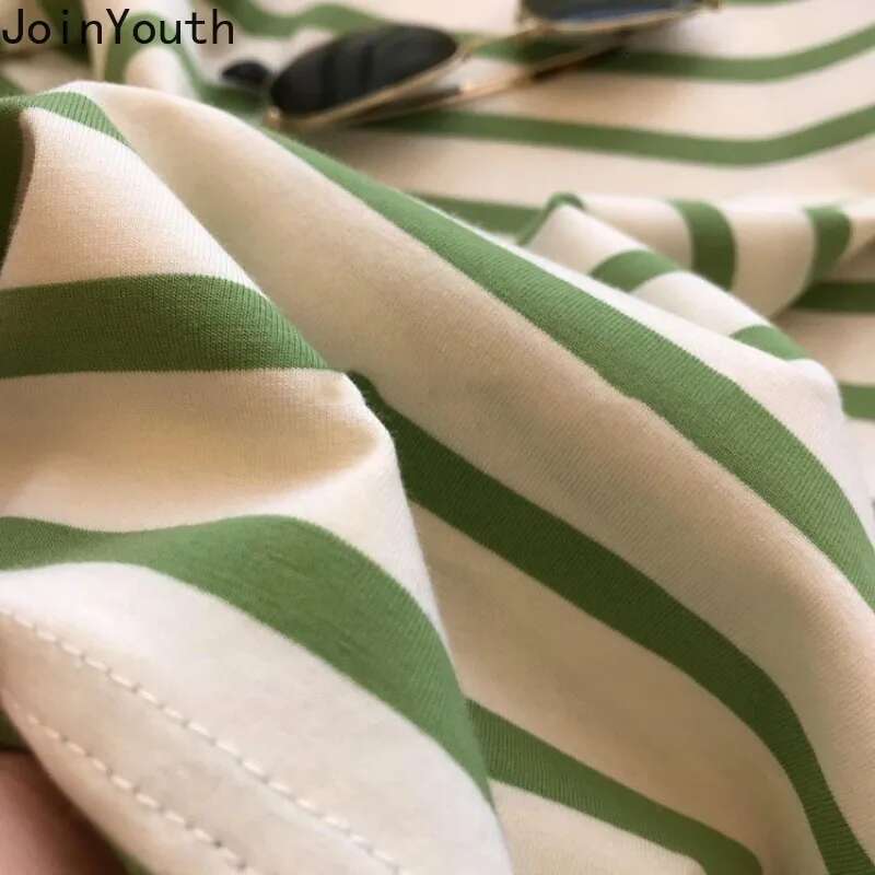 Cotton Shirts for Women Striped Chic T Shirts 2025 Ropa Mujer Short Sleeve O-neck Tees Casual Korean Y2k T-shirts Oversized Tops