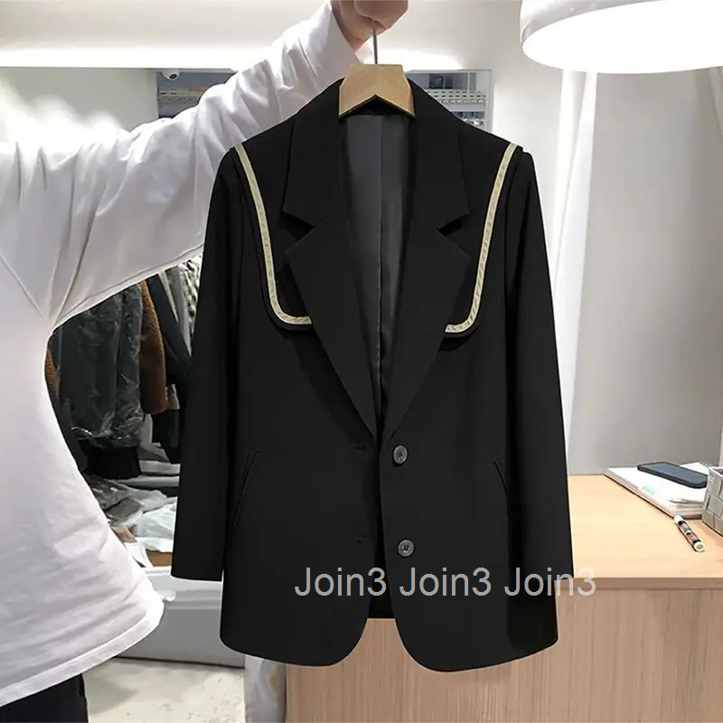 Korean Blazer Women Chic Sailor Collar Long Sleeve Temperament Jackets 2025 Ropa Mujer Fashion Tunic Casual Vintage Coat Tops