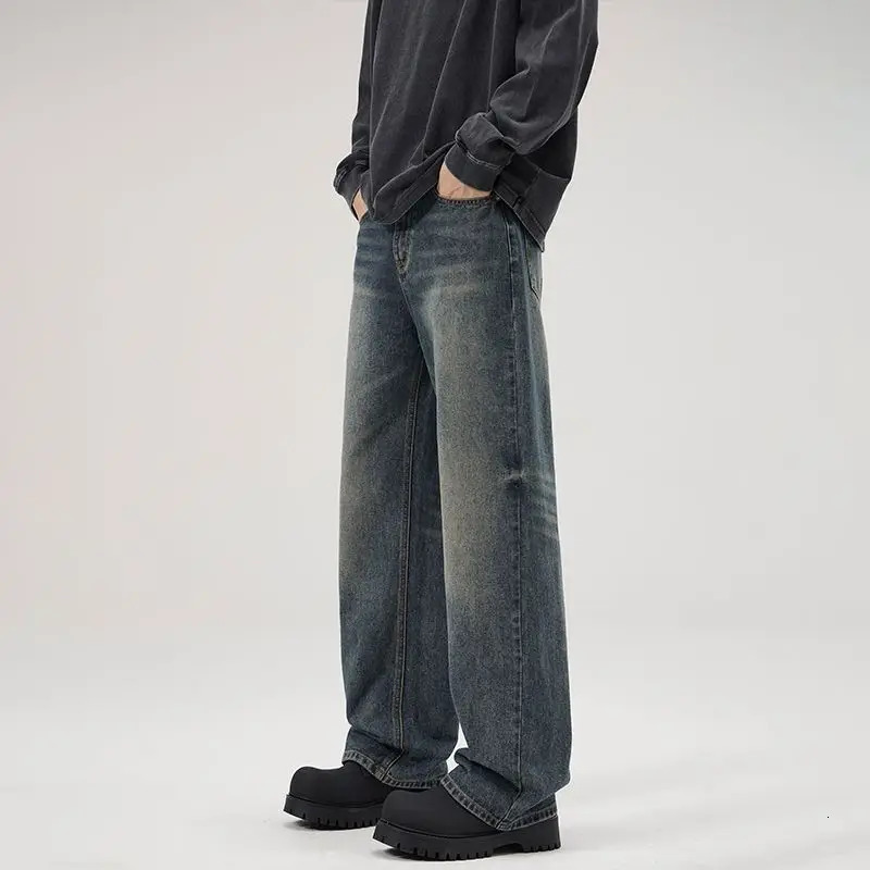 Summer Thin Mens Loose Straight Jeans Cotton Soft Drape Business Casual Trousers Classic Smoke Gray Ice Silk Pants 250617