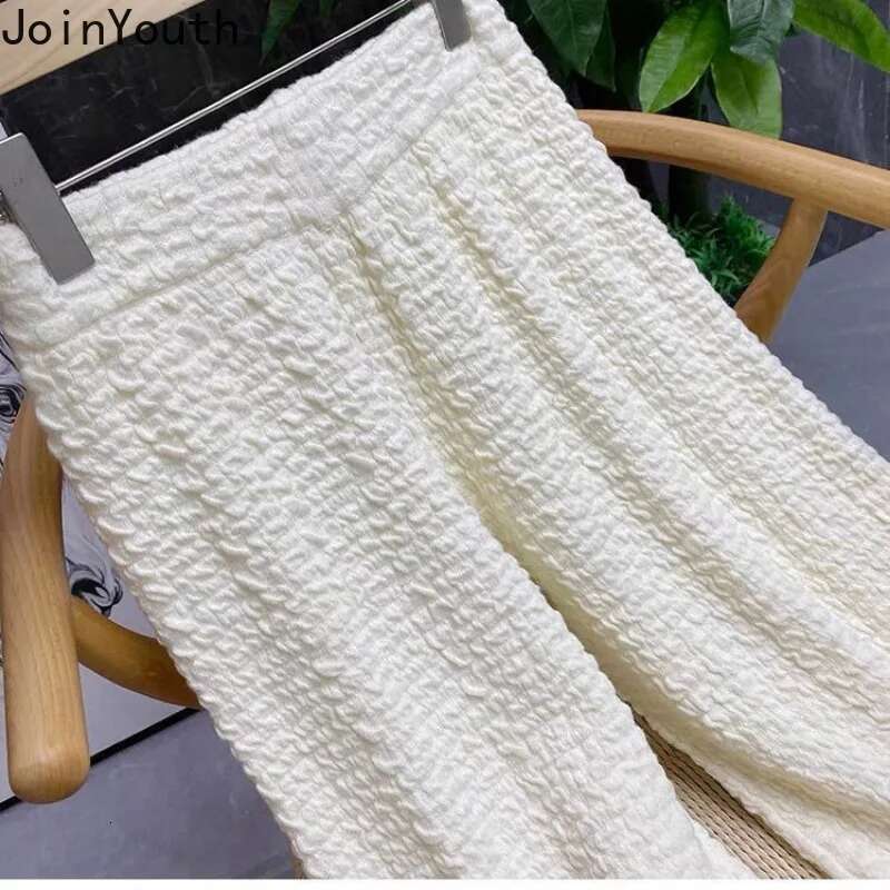 Korean Wide Leg Pants for Women Elastic Waist Tunic Temperament Trousers Casual Straight Tweed Pantalon Femme 2025 New Bottoms