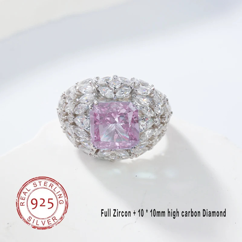ious High Carbon Diamond with Full Zircon Rings 925 Sterling Silver Blue/Pink/Yellow Gems for Women Gifts Fine Jewelry 250617