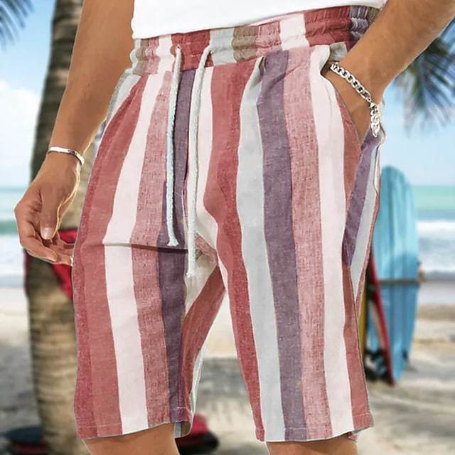 Amazon Independent Station 2025 Men's Beach Drawstring Shorts Striped 3D Print European and American Foreign Trade One Piece Direct Shipment