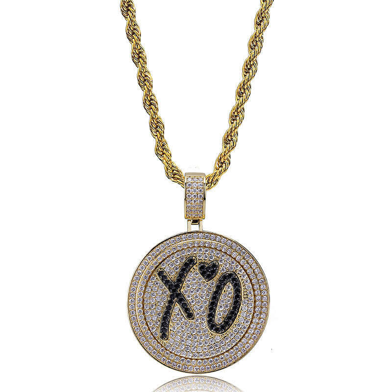 Hip Hop XO Rap Street Pendant Micro Paved Zircon Men's Trendy Ins Double Layer Rotatable Disc Necklace