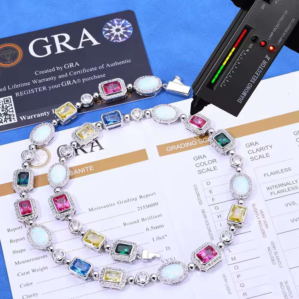 Hip Hop S925 Silver Moissanite Women High End Clavicle Chain Necklace Customizable Colorful Gemstone Jewelry Gift