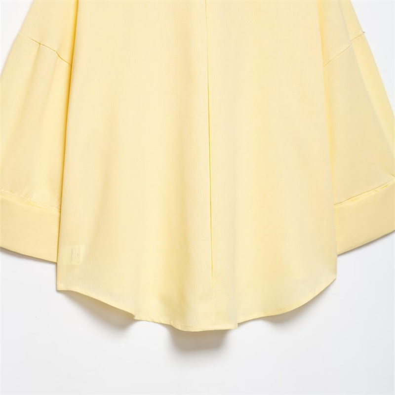 2025 Spring/Summer New Product Casual Women's Wide Sleeve Shirt with Collar and Buckle Solid Color Decoration