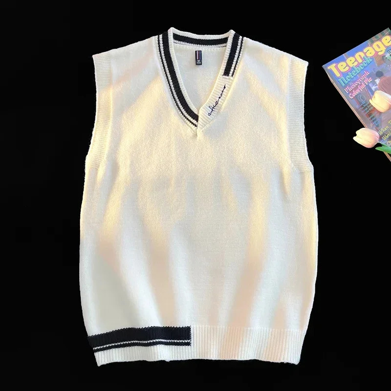 Sweater Knit Vest for Men Autumnwinter Preppy Vneck n with Loose Fashion Trend 250618