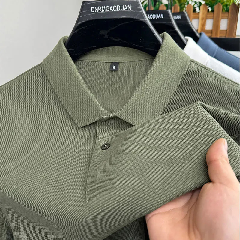 100% pure cotton summer mens short sleeve shirt high-end comfortable breathable T-shirt business casual polo shirt 250618