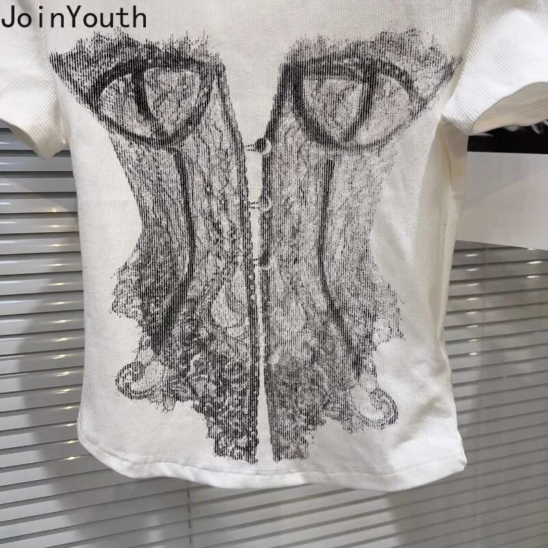 White Woman T Shirts Summer Crop Tops Short Sleeve O-neck Tees Casual Tunic Y2k T-shirt 2025 Ropa Mujer Fashion Korean Camisetas