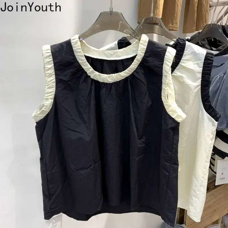 White Women Shirts Chic Summer Tshirts O-neck Sleeveless Casual Tees Vintage Cotton Y2k T-shirt Oversized Tops 2025 Ropa Mujer