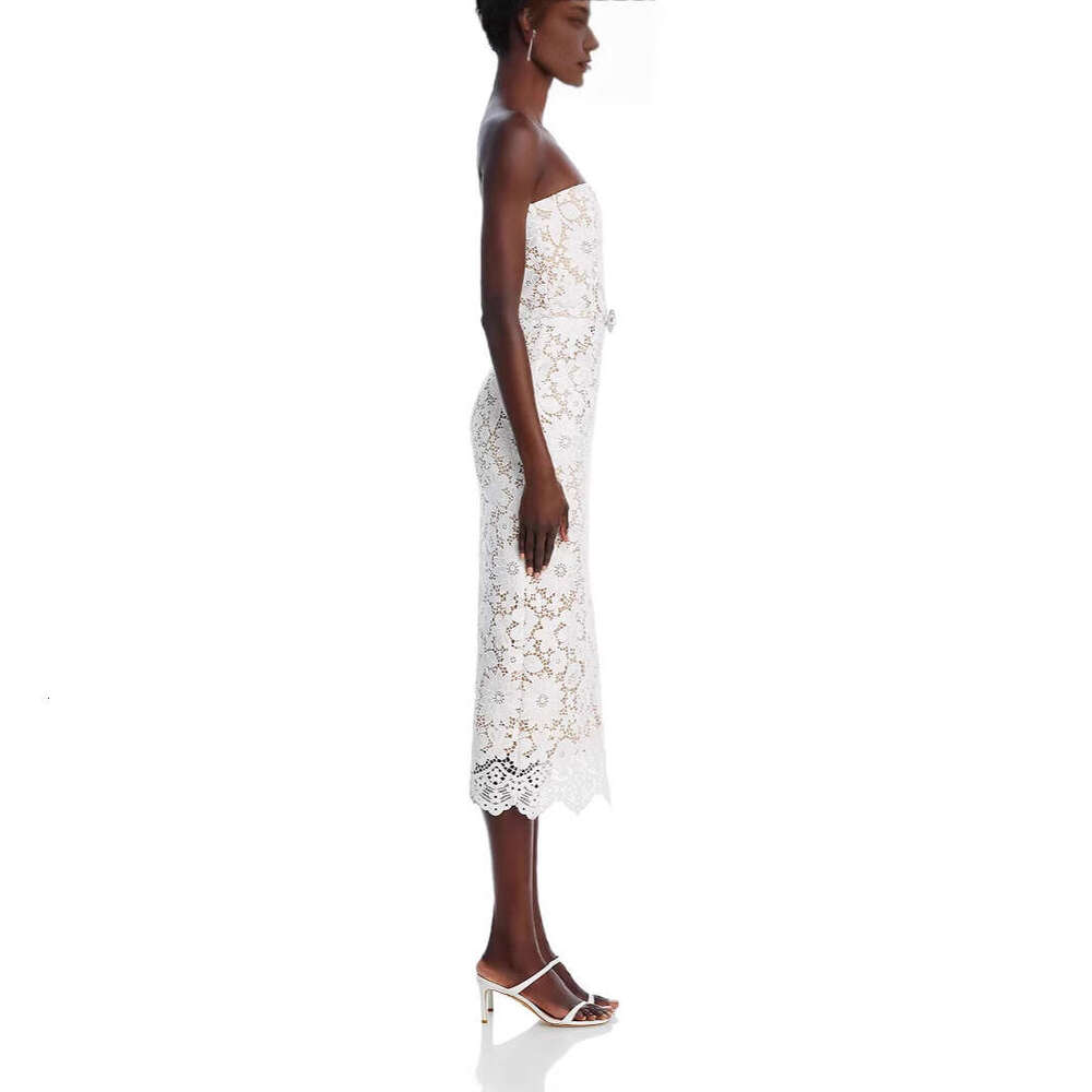 White Skirt Maxi Skirt White Lace Stretch Sexy Strapless Slit Long Elegant Gown Dress Long Skirt