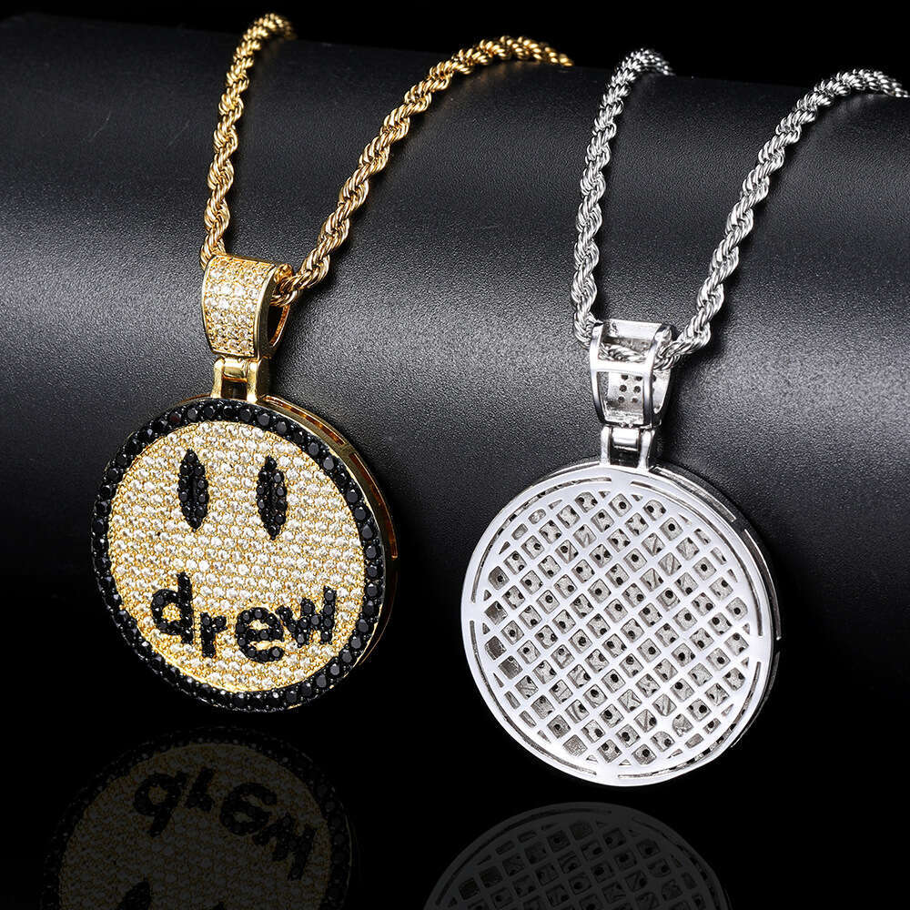 Hip Hop Drew Smiley Face Jewelry Micro Paved Zircon Trendy Men's Pendant Necklace 9ac1