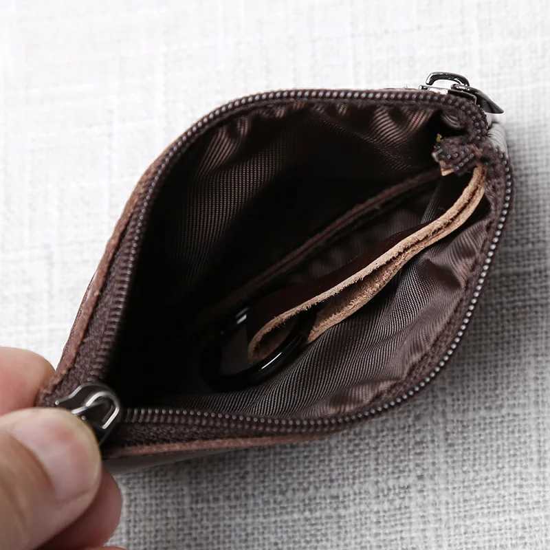 Leather Mini Coin Purse Unisex Simple Portable First Layer Cowhide Handmade Zipper Small Wallet Key Case Z250621