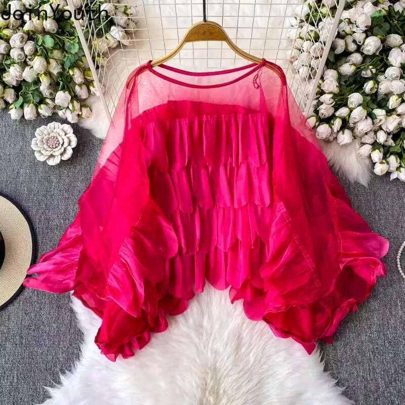 2025 Blusas Mujer De Moda Summer Blouese Women Clothing Patchwork Gauze Ruffles Long Sleeve Shirt Chic Loose Blouse Tops Female