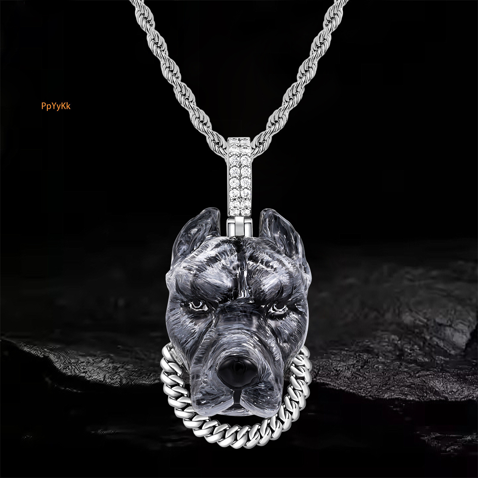 Luxury Moissanite Hip Hop Dog Head Pendant Niche Design Light Luxury Premium Statement Necklace