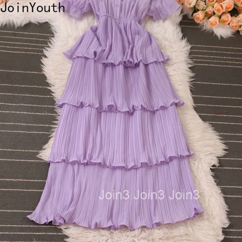 Vintage Woman Dress 2025 Vestidos De Mujer Short Sleeve Tunic Slim Waist Pleated Maxi Dresses Chic Summer Temperament Robe Femme