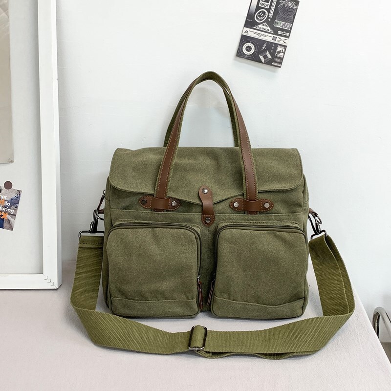 Free Shipping Designer Bag Canvas Bag Men's Business Luxury Bag Travel Briefcase European And American Retro Large Capacity Laptop Bag Shoulder C