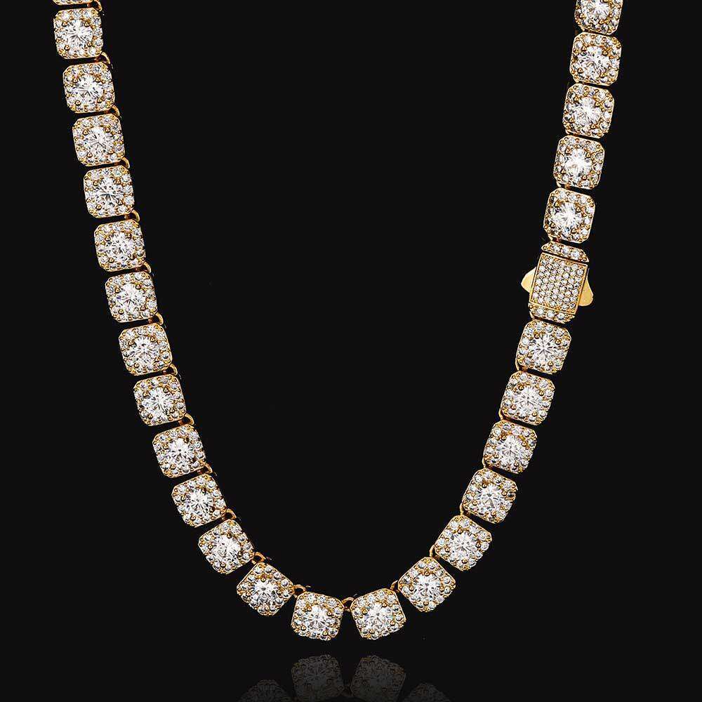 10mm Spring Clasp Square Ice Sugar Chain Zircon Trendy Brand Hip Hop Men's Necklace bc41