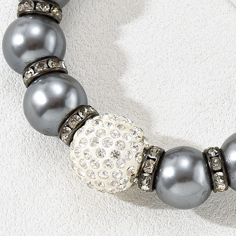 Faux Pearl Necklace With Zircon Inlay, Elegant Dark Gray Clarbone Chain, Chain