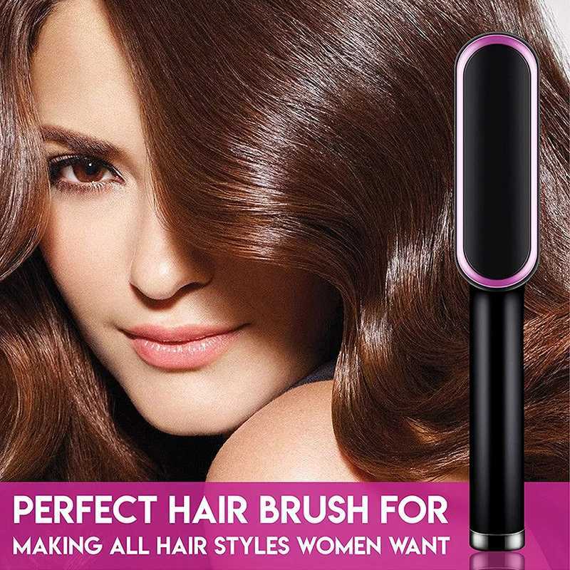 Hair Straightener Brush For Woman Hair Styling 2-In-1 Ionic Straightening Brush Hot Curler Comb With Anti-Scald Feature 5 TemperXJ250621