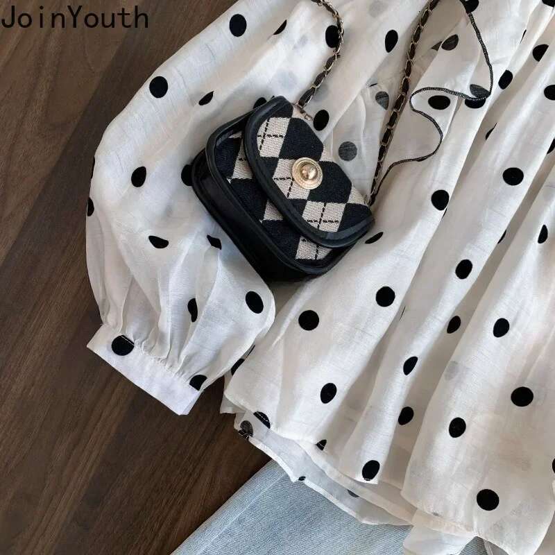 Polka Dot Blouses for Women O-neck Long Sleeve Loose Shirts 2025 Blusas Mujer De Moda Fashion Sweet Ruffles Summer Blouse Tops