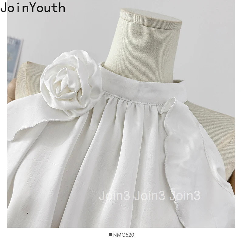2025 Camisas De Mujer Women Blouses Stand Neck Long Sleeve Off Shoulder Tops 3D Floral Ruffles Solid Color Summer Blouse Shirts