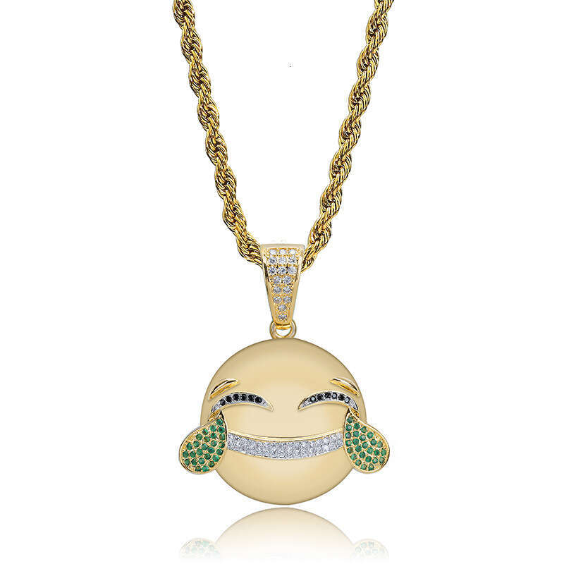 Laughing and Crying Emoji Fun Personality Pendant Micro Paved Zircon Unisex Trendy Ins Accessories