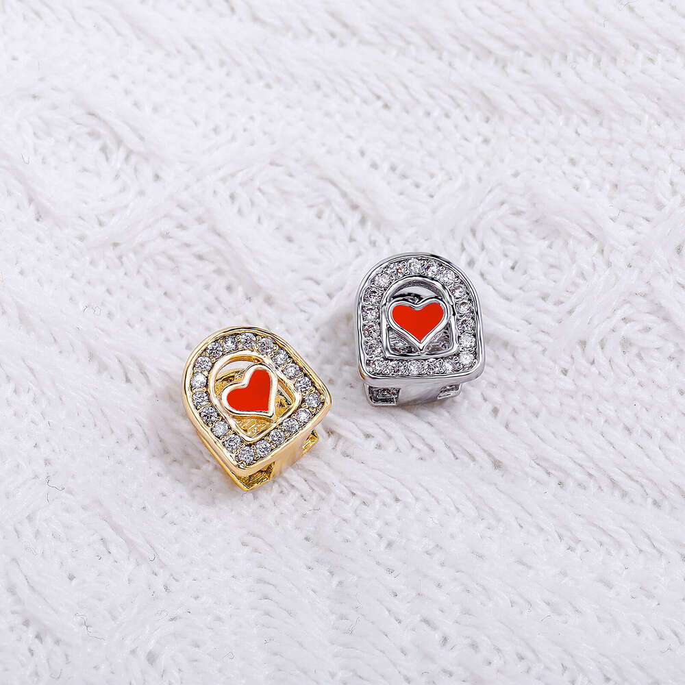 Temu Single Dia Enamel Heart Oil Drop Hip-Hop Gold Teeth Grillz